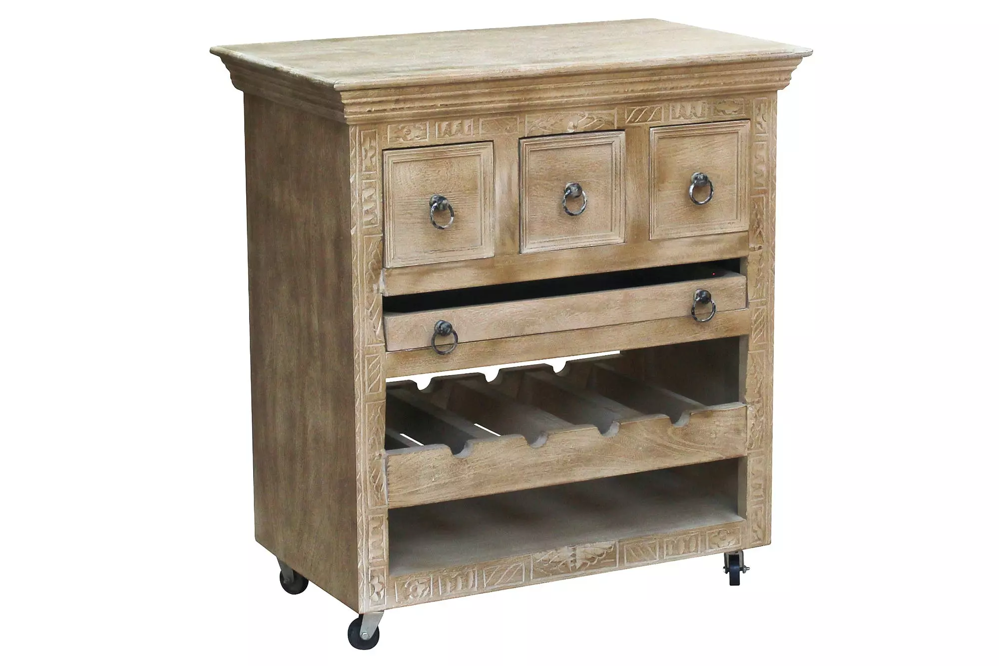 Sit-mobel SIT Möbel Küchenwagen Mit 3 Schubladen | Ablage Für 4 Flaschen | Mango-Holz Natur | B 78 X T 48 X H 85 Cm | 14587-01 | Serie DAIPUR – Bild 2