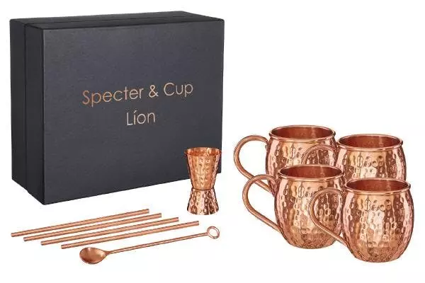 Null Kupferbecher Moscow Mule 4er Set 500ml Mit Zubehör, 100% Reines Kupfer, Cocktailbecher, Barset
