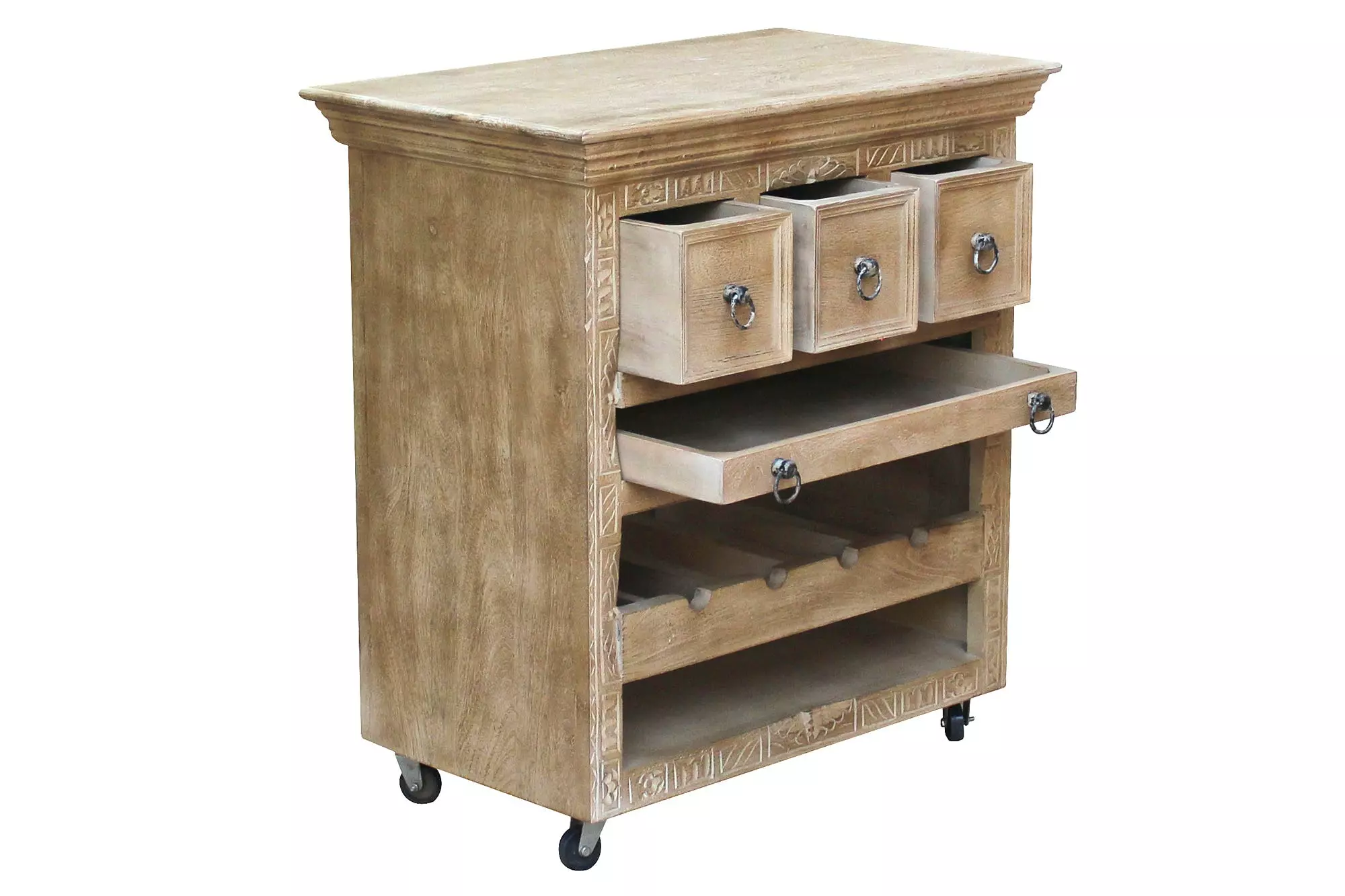 Sit-mobel SIT Möbel Küchenwagen Mit 3 Schubladen | Ablage Für 4 Flaschen | Mango-Holz Natur | B 78 X T 48 X H 85 Cm | 14587-01 | Serie DAIPUR – Bild 4