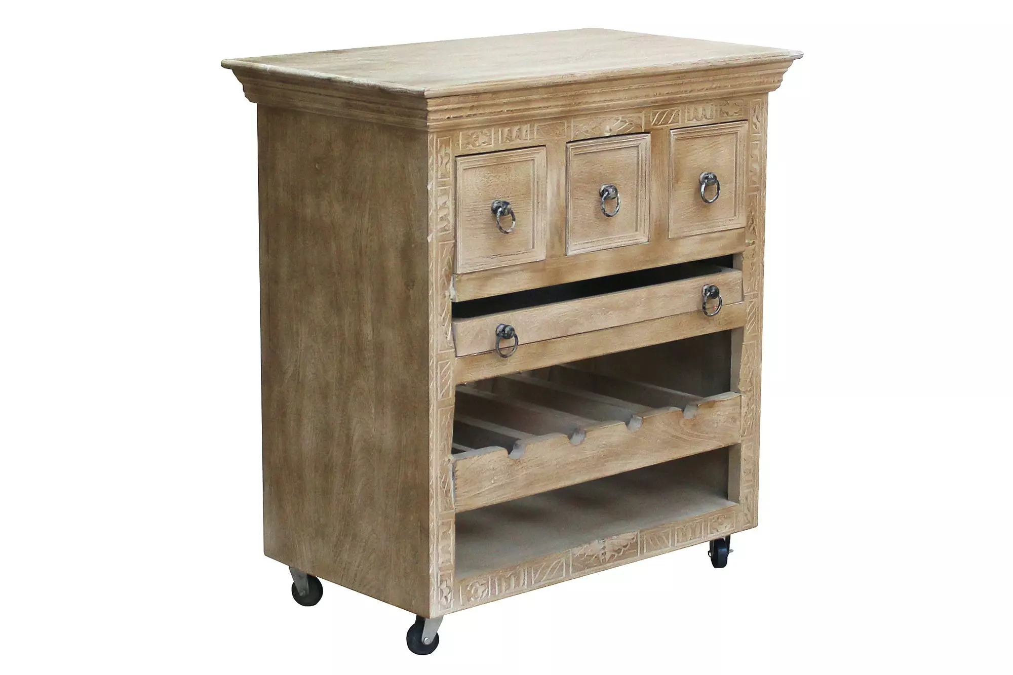 Sit-mobel SIT Möbel Küchenwagen Mit 3 Schubladen | Ablage Für 4 Flaschen | Mango-Holz Natur | B 78 X T 48 X H 85 Cm | 14587-01 | Serie DAIPUR – Bild 6