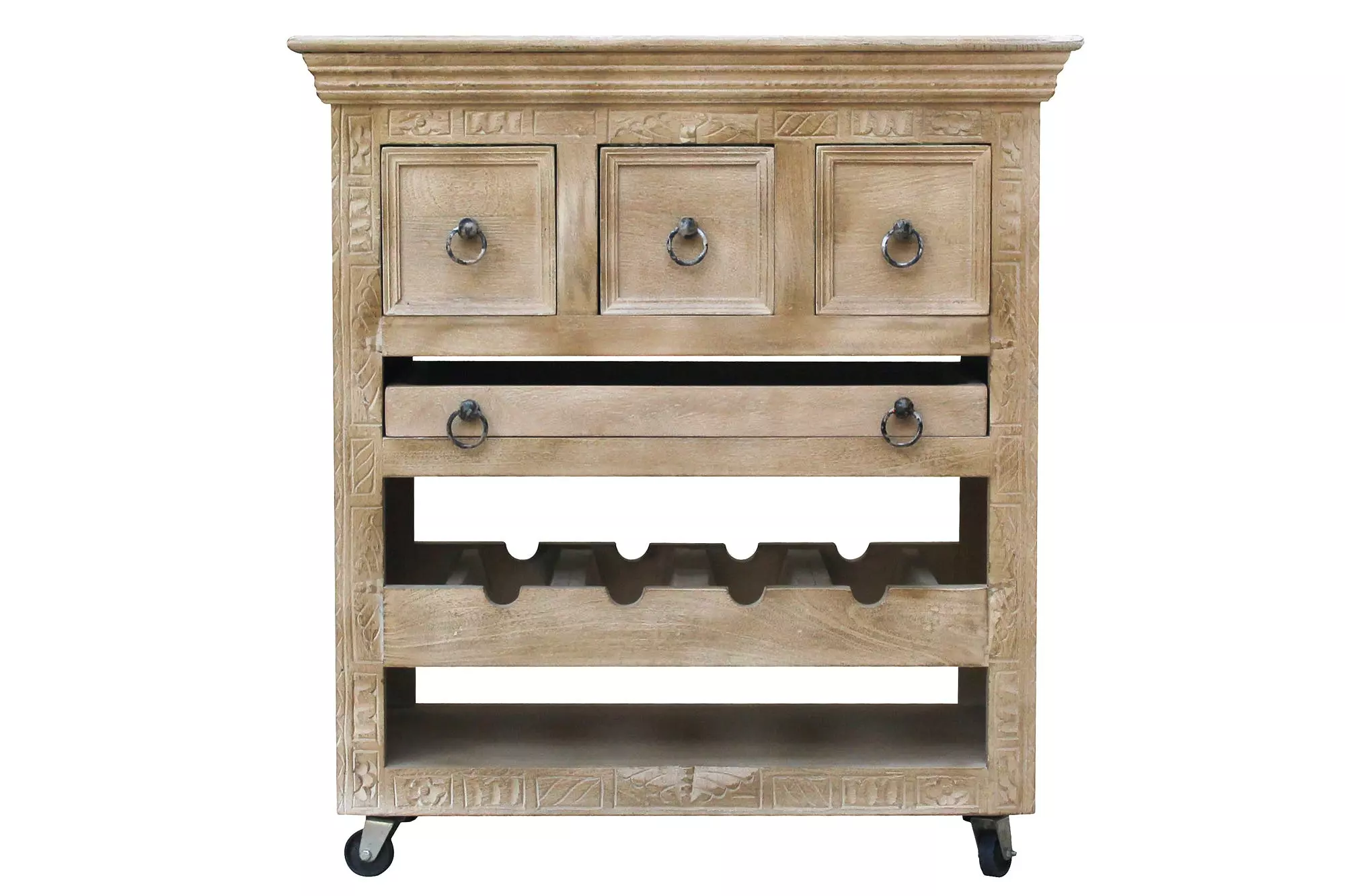 Sit-mobel SIT Möbel Küchenwagen Mit 3 Schubladen | Ablage Für 4 Flaschen | Mango-Holz Natur | B 78 X T 48 X H 85 Cm | 14587-01 | Serie DAIPUR